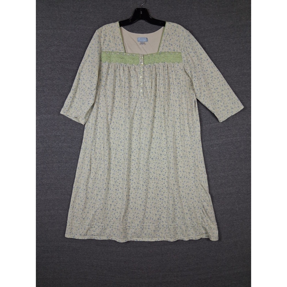 VTG Celestial Dreams Womens Nightgown XL Yellow Ditsy Floral Lace Trim Grannie